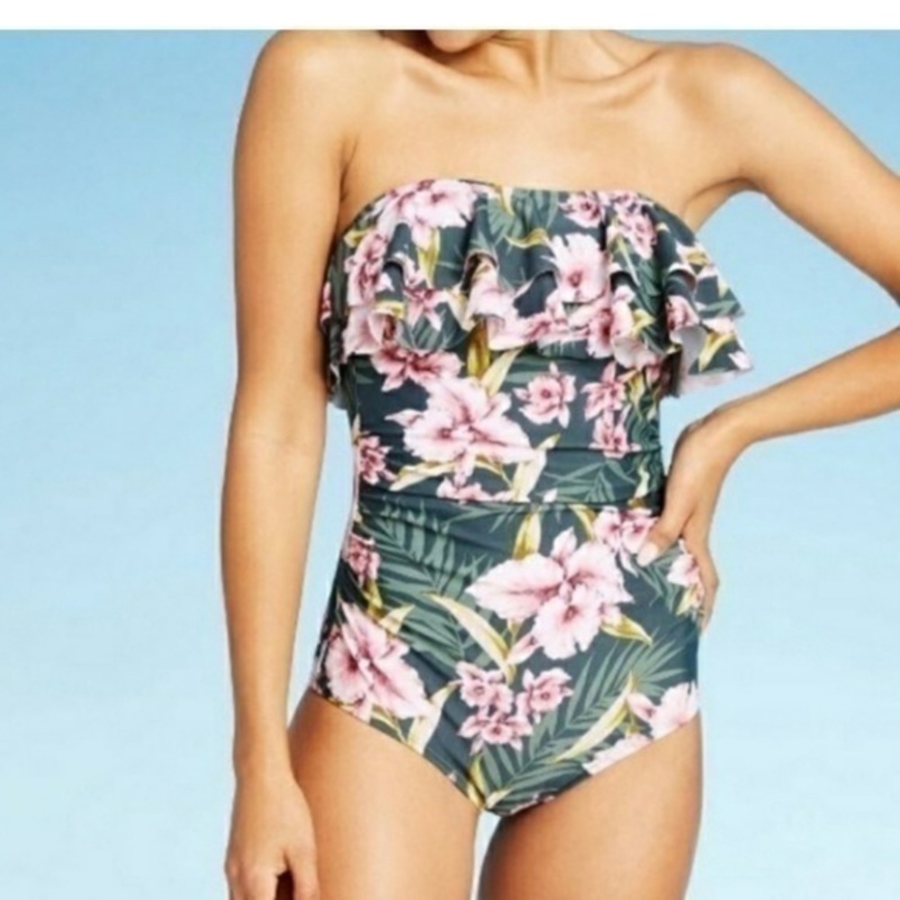 NWT Kona Sol High Coverage Strapless Floral Swimsuit Size M